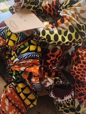 Patterned Yellow & Orange Scrunchie Set - Women Accessories
